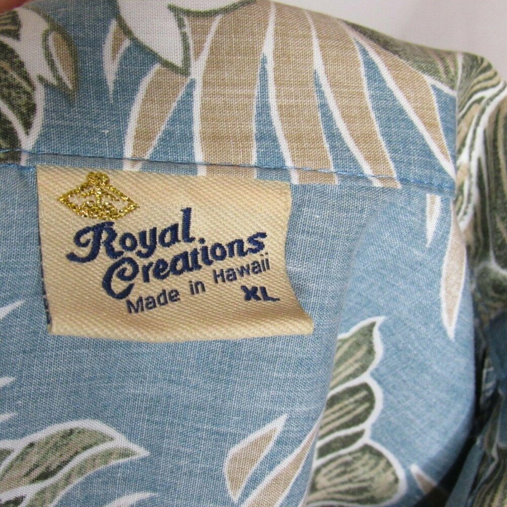 Royal Creations Hawaiian Blue & Green Floral Button-Up Short Sleeve Shirt XL - Picture 5 of 7